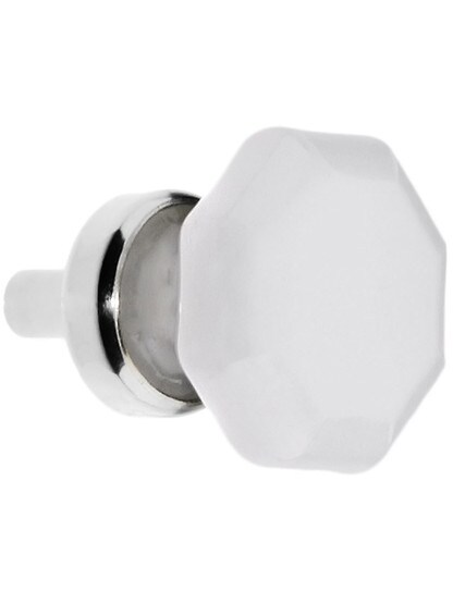 Milk-White Glass Octagonal Glass Knob with Brass Base 1 1/8-Inch Diameter in Polished Nickel.